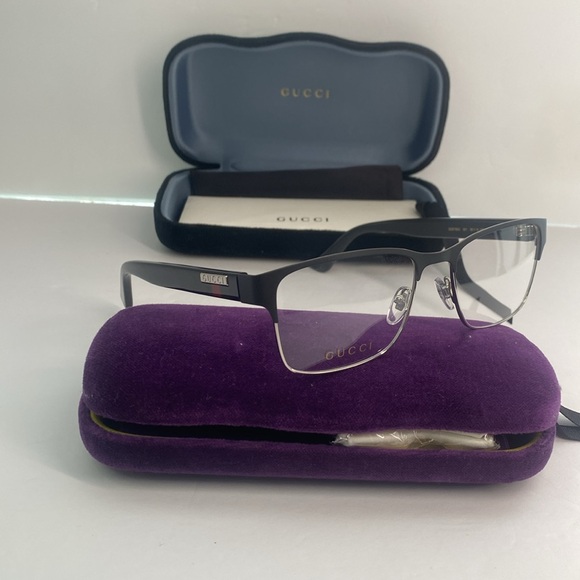 GUCCI GG0750O 001 square optical matte black and silver with shiny black frame. - Picture 1 of 11